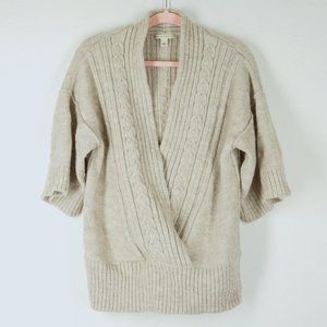 BANANA REPUBLIC Oatmeal Alpaca Wool Cable Knit Deep V-Neck Sweater size L